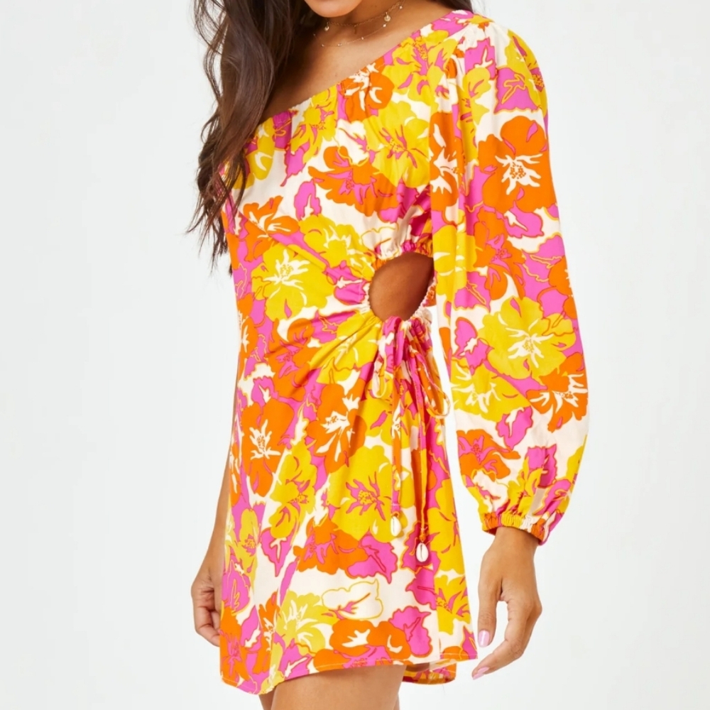 L*Espace Kensa Floral Cutout Dress - Orange, Pink, Yellow size xs nwt